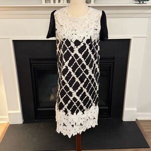 Liberty Sage Black & White Lace Overlay Sheath Dress | Short Sleeve